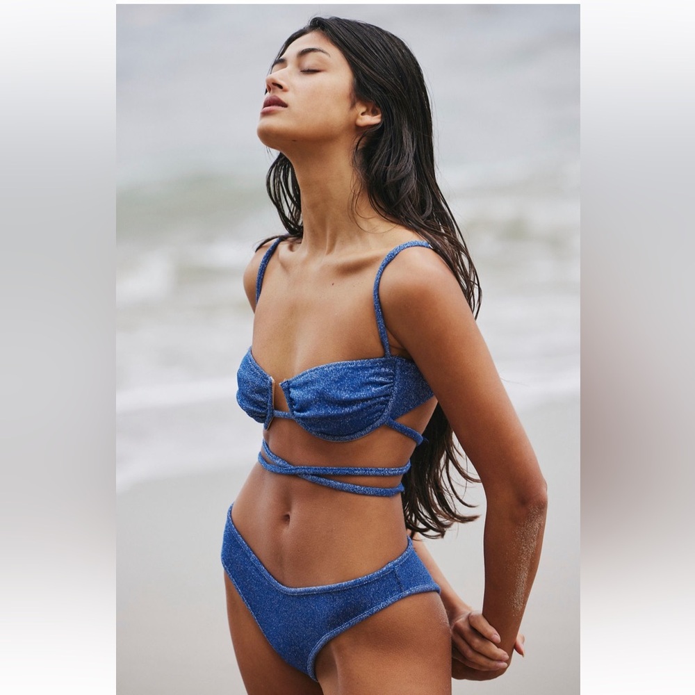 Free People x Montce Simone Bikini Top Sky Sparkle Blue Set NWT M/L Ibiza vibe